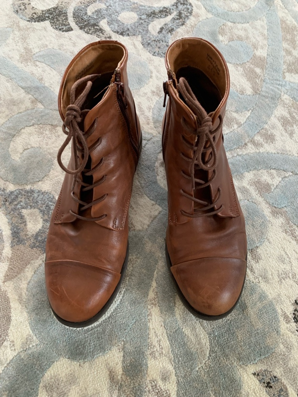 Classic Women’s Lace-Up Leather Boots in Brown, size 7, made in Portugal